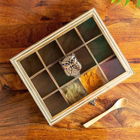 Buy ExclusiveLane 'Mystic Owl' Wooden Masala Box For Kitchen Spice Box ...