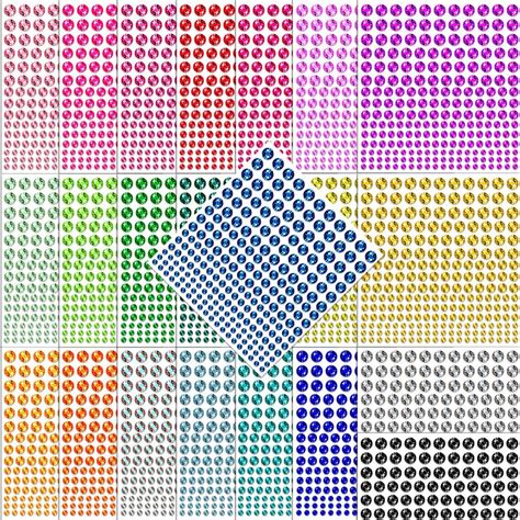 sticro 5 Sizes Self-adhesive Rhinestone Sticker 4950 Pieces 22 Colors ...