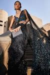 Buy Black Net Stones, Feathers, Beads Plunge The Galaxy Pre-draped ...