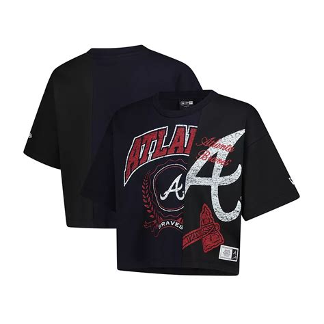 Women's New Era Navy Atlanta Braves Upcycled Colorblocked Boxy Cropped ...