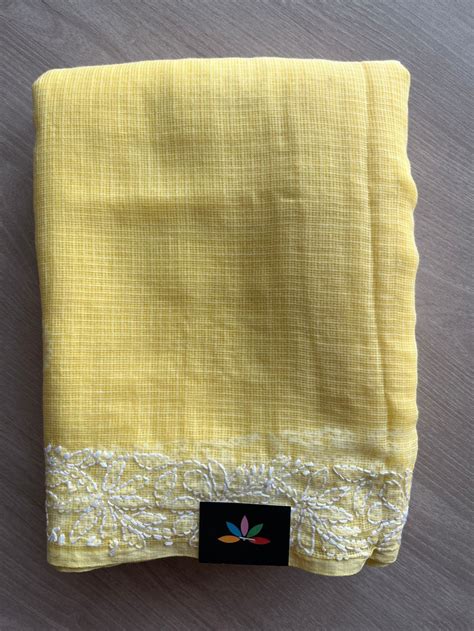 Hand embroidered Chikankari Kota Cotton Saree - 27375 – FABK