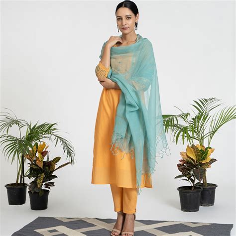 Geometric Work on Orange Suit with Solid Dupatta – akiso.store