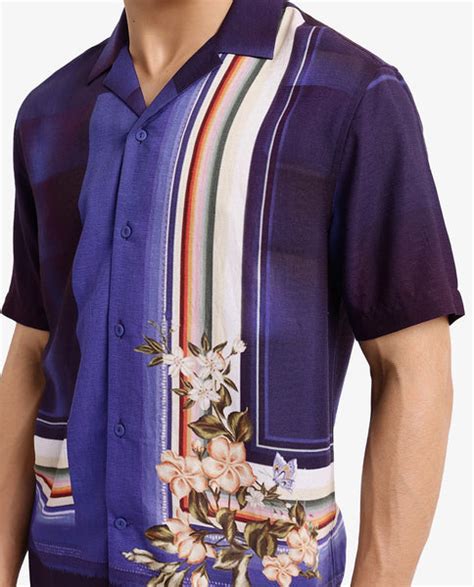 Rare Rabbit Men's Blib Blue Viscose Floral Print Boxy Fit Half Sleeve