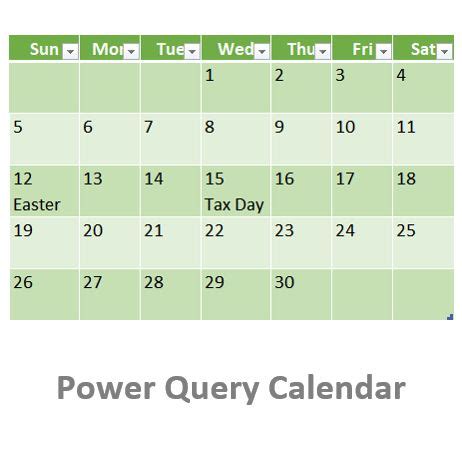 Power Query Calendar Table 的图像结果