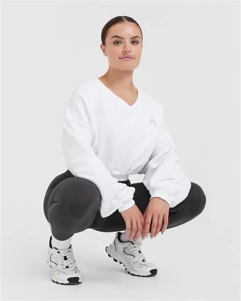 White V-Neck Sweatshirt Women's - Oversized | Oner Active