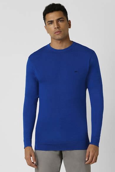 Buy Men Blue Solid Crew Neck Sweater Online - 39726249 | Van Heusen