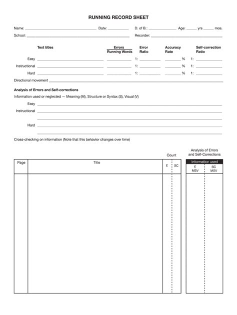 Running Record Template - Fill Online, Printable, Fillable, Blank ...