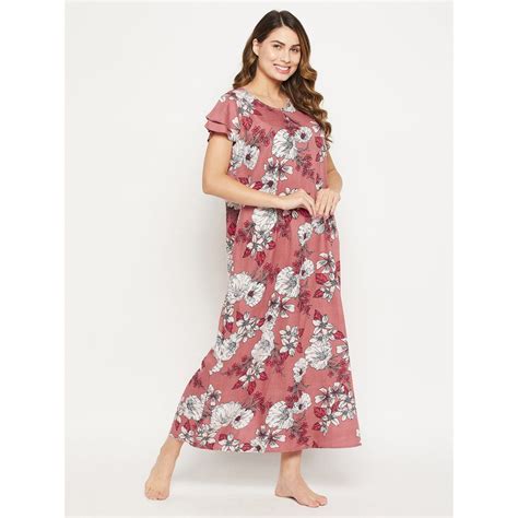 Buy Clovia Rayon Printed Long Night Dress Online