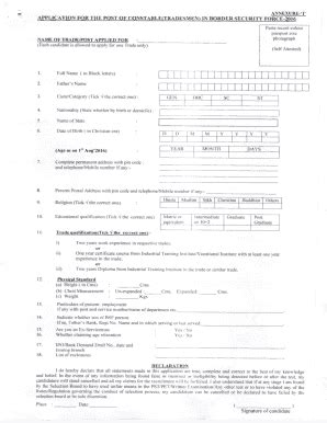 BSF Constable Tradesmen Application 2016 - Blank Fillable Template ...