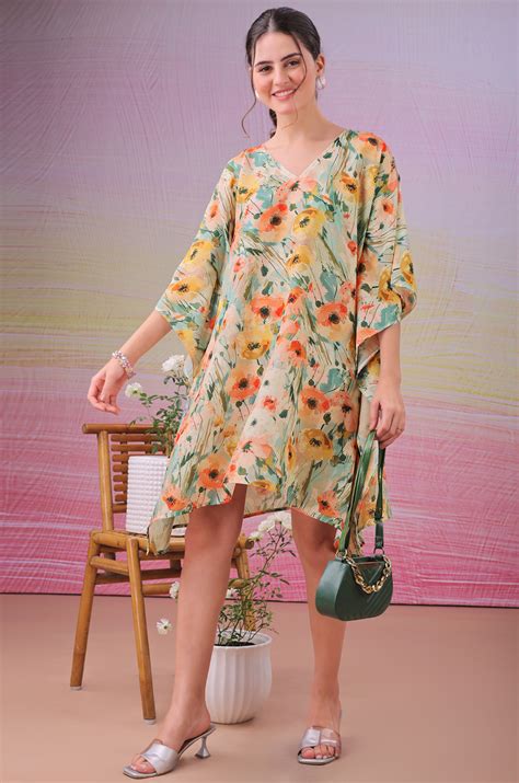 Blooming Canvas Muslin Cotton Short Kaftan Dress – Label Aarna