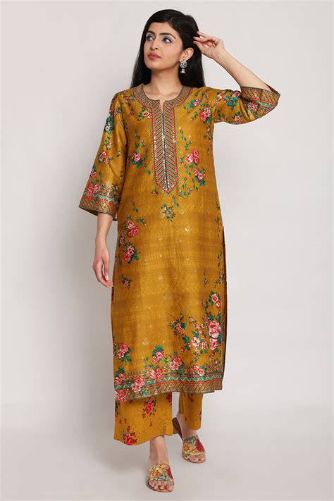 Buy Mustard Cotton Straight Printed Kurta Online at Biba India