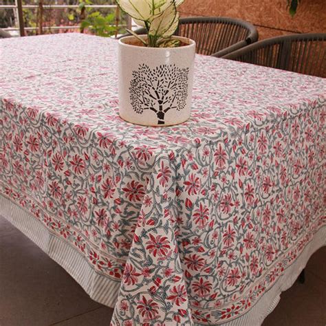 Buy Hand Blocked Pink Jaali Floral Table Cover At Best Prices