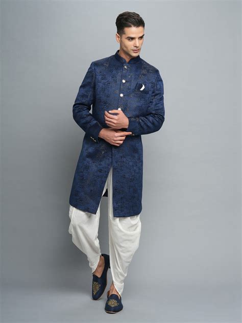 Buy Preloved Blue-Gold Hint Indowestern | CandidMen