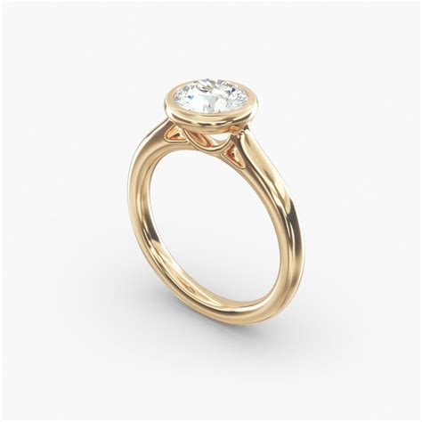 0.89 Carat Round Natural Green Emerald Bezel Set Diamond Engagement Ring