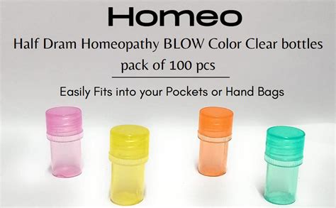 Homeo Half Dram Homeopathy BLOW Colour Clear bottles pack of 100 pcs ...