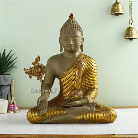 Buy Collectible India 15" Large Buddha Idol Handmade Brass Tibetan ...