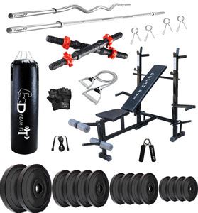 DreamFit 60 kg PVC plates, filled punching bag,8in1 bench,3ft curl,5ft ...