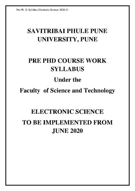 Pre Ph.D. Coursework Syllabus: Electronic Science (08102022) - Studocu