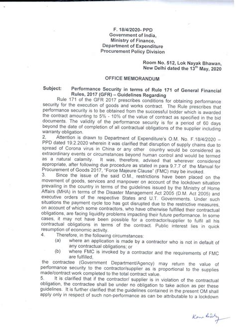 Performance of Security in terms of Rule 171 of GFR, 2017 - Guidelines