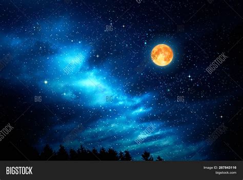 Dark Sky With Stars And Moon