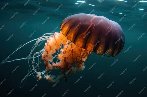 Premium Photo | Black sea nettle Rare orange jellyfish dark background ...