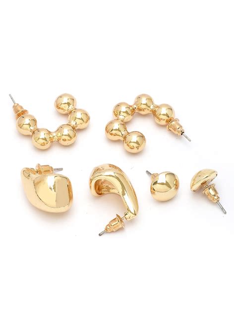 Bohey by KARATCART Set of 3 Gold Plated Stud Earrings for Women
