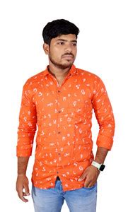zarvic Men Printed Casual Orange Shirt - Buy zarvic Men Printed Casual ...