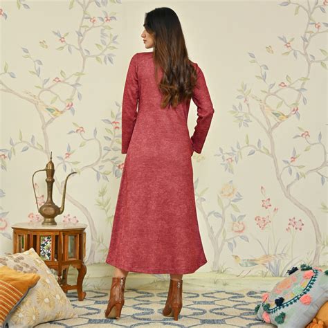 Buy Maroon Floral A-line Woollen Dress | Rustorange