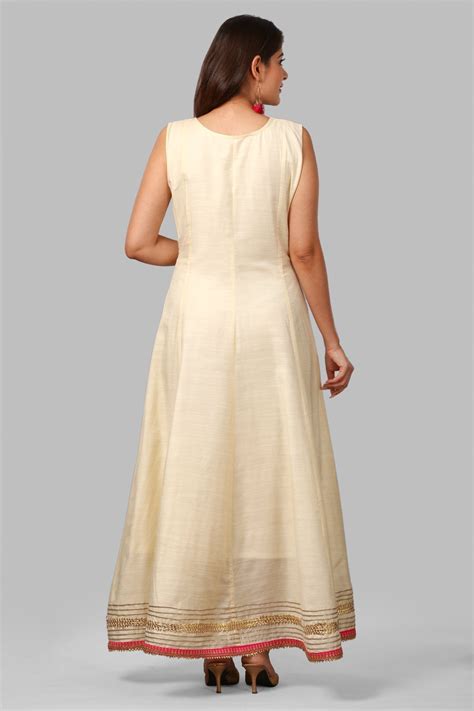 Off-White Silk Gotta Floor Length Kurti – anokherang