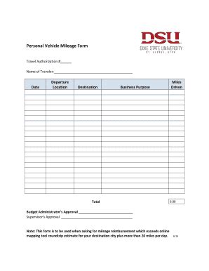 Fillable Online employees dixie Personal Vehicle Mileage Form ...