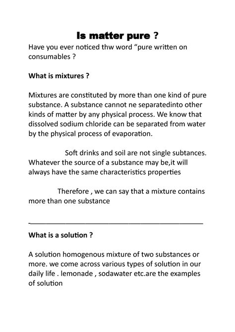 Is matter pure ? - A substance cannot ne separatedinto other kinds of ...