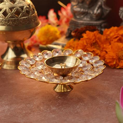 Brass Crystal Diya 5.1 inch | 115 g – ServDharm