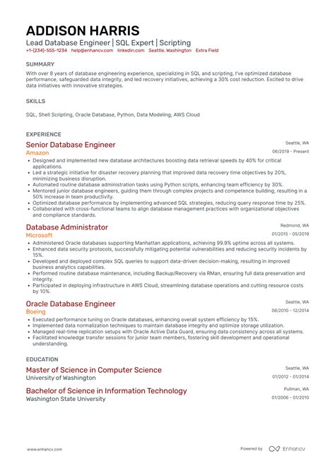 Image result for Database Engineer Resume Examples