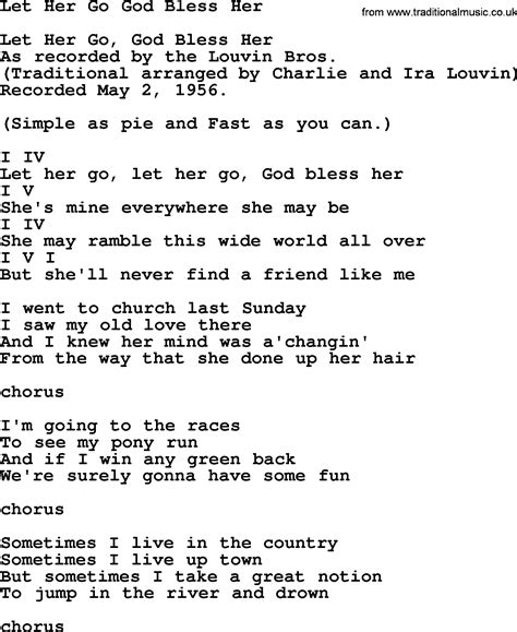 Let Her Go God Bless Her - Bluegrass lyrics with chords