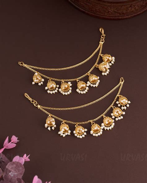 Gold-Toned Two-Layer Jhumka Ear Chain EC 50 – URVASI LADIES NOVELTIES