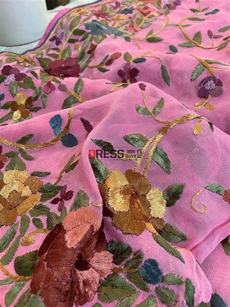 Floral Design Pink Parsi Gara Dupatta – Dress365days