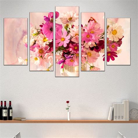 Wall decoration set of 5 pieces Beautiful flowers