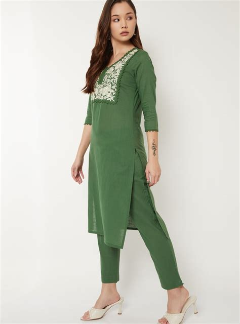 Buy Women Embroidered Straight Kurta Set Online at just Rs. 999.0 ...