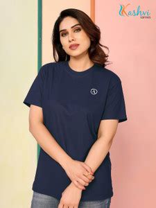 Kashvi Solid Women Round Neck Dark Blue T-Shirt - Buy Kashvi Solid ...