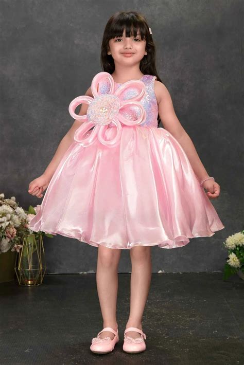 Pink Party Frock with Oversized 3D Flower Applique For Girls – Lagorii Kids