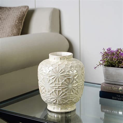 Buy PURE HOME + LIVING Ceramic Decorative Floral Imprinted Vase, (23cm ...
