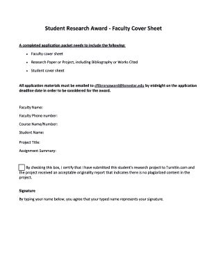 Fillable Online lonestar Student Research Award - Faculty Cover Sheet ...