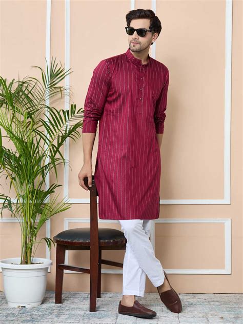 Maroon Thread Work Straight Kurta with Pyjama – See Designs
