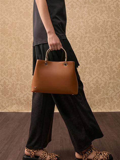 Cognac Leather Ring-Handle Bag - Cognac - Bags - CHARLES & KEITH IN
