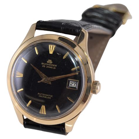 Bucherer Automatic 18Kt Gold Art Deco Wrist Watch with Original Black ...