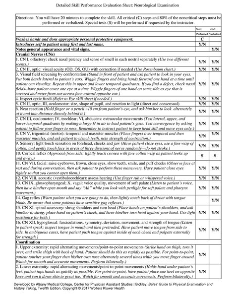 Neuro exam detailed skill sheet - Detailed Skill Performance Evaluation ...