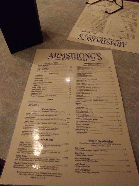 Menu at Armstrong's restaurant, Pittsburgh