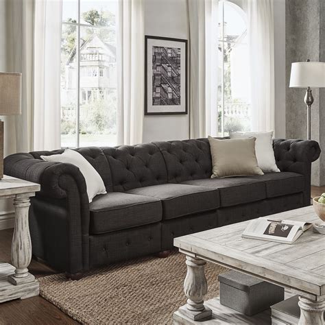 Knightsbridge Dark Grey Extra Long Tufted Chesterfield Sofa by iNSPIRE ...