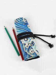 Wave Print Roll Pencil Case | SHEIN USA