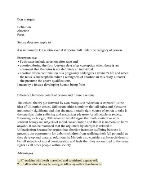assignment on abortion - Don marquis Definition Abortion Fetus Stance ...